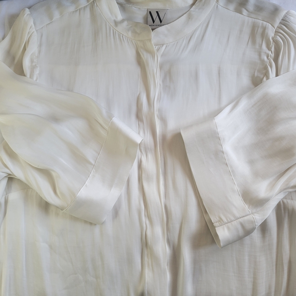 Worthington White Button Down Shirt with Boxy Fit and Mandarin Collar - Picture 4 of 11